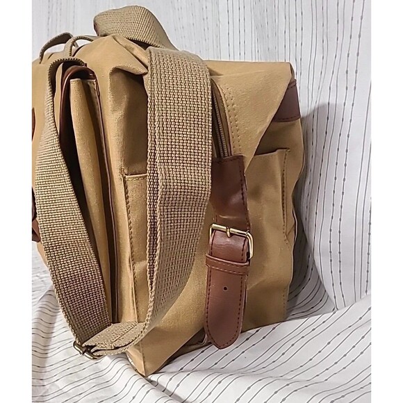 VTG Polo Ralph Lauren Shoulder Laptop Messenger Bag Leather Straps Canvas - Picture 5 of 10